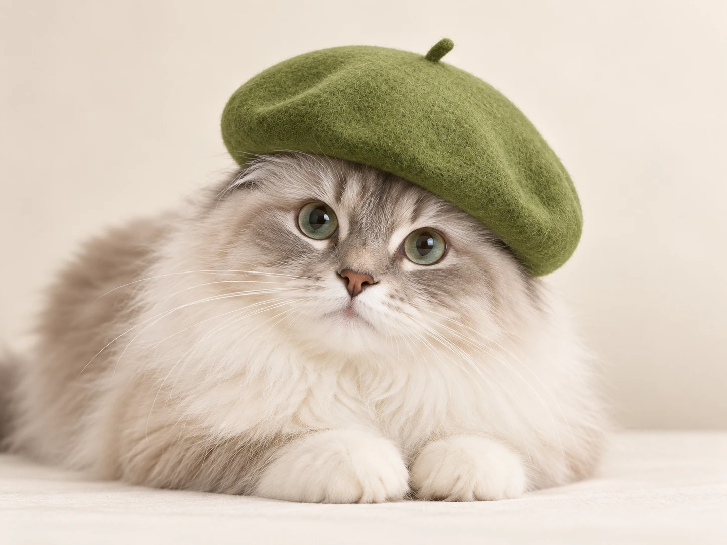 Cat wearing a green beret