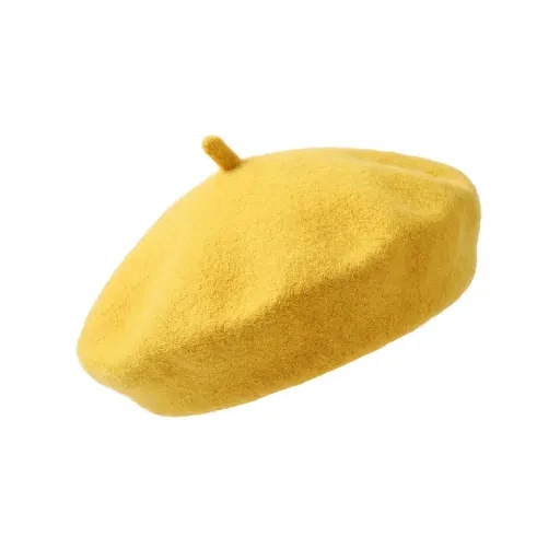 Yellow beret-shaped pet hat