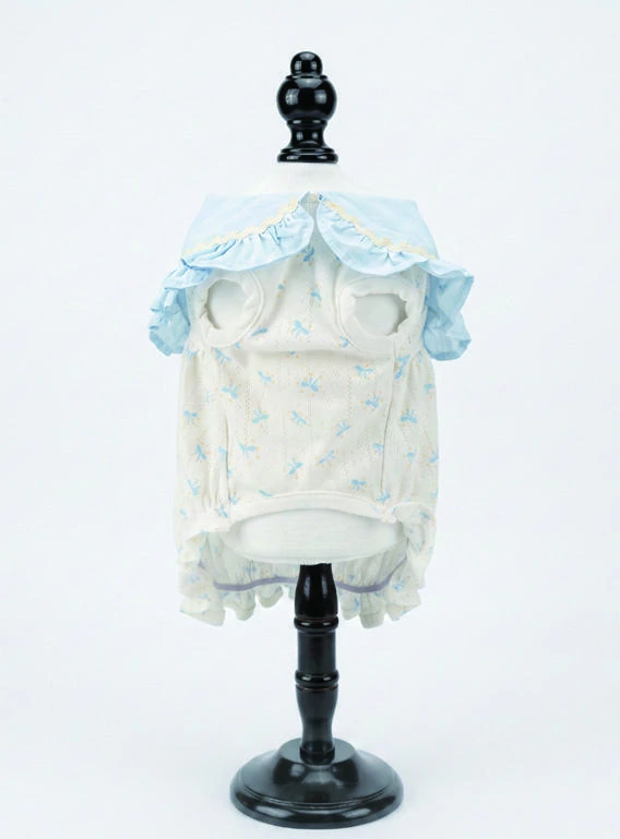 Pale Blue Bear Motif Top, underside and openings