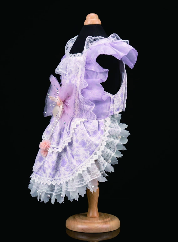 Blue & Peach Bow Dress, side silhouette