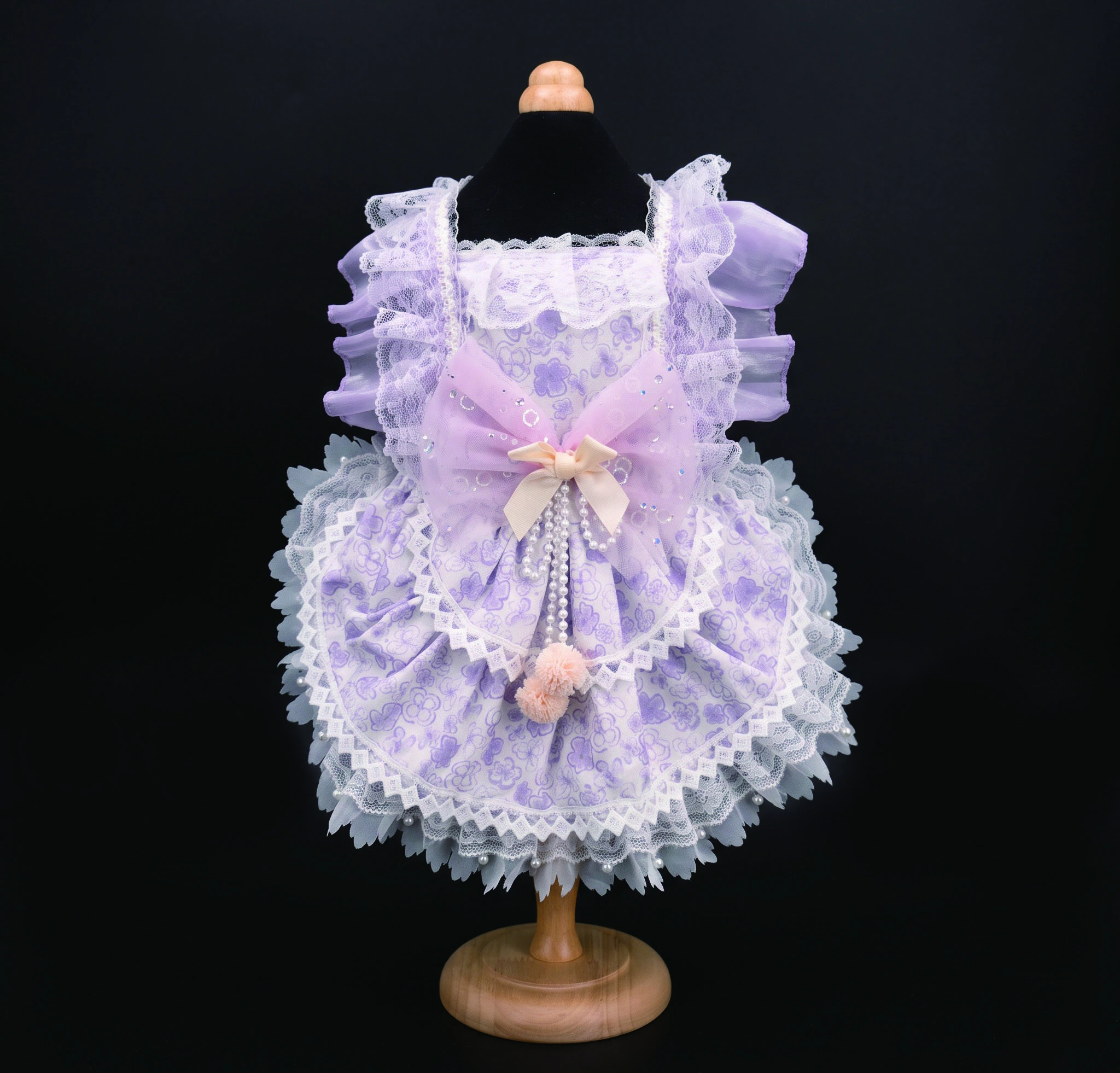 Blue & Peach Bow Dress, overall design view