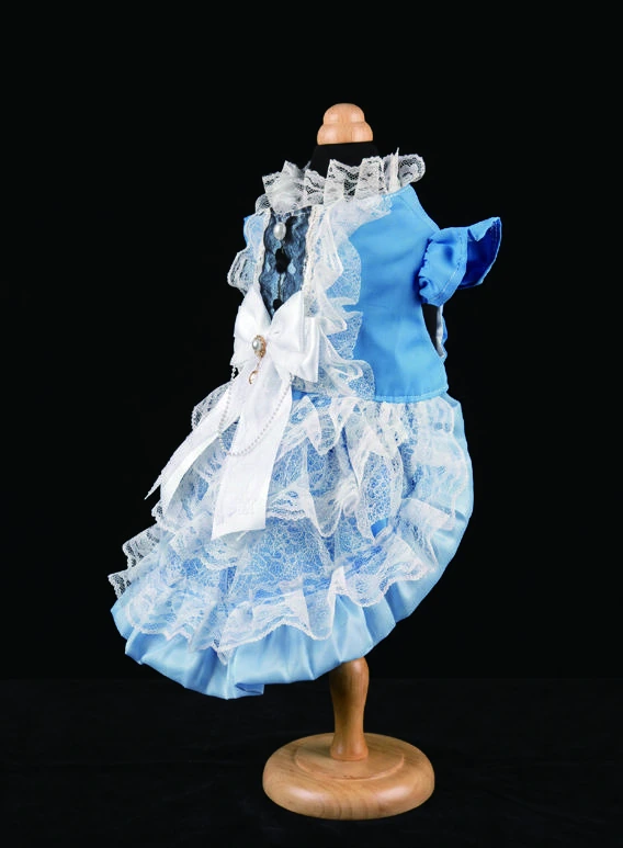 Blue & White Lace Bow Dress, side view