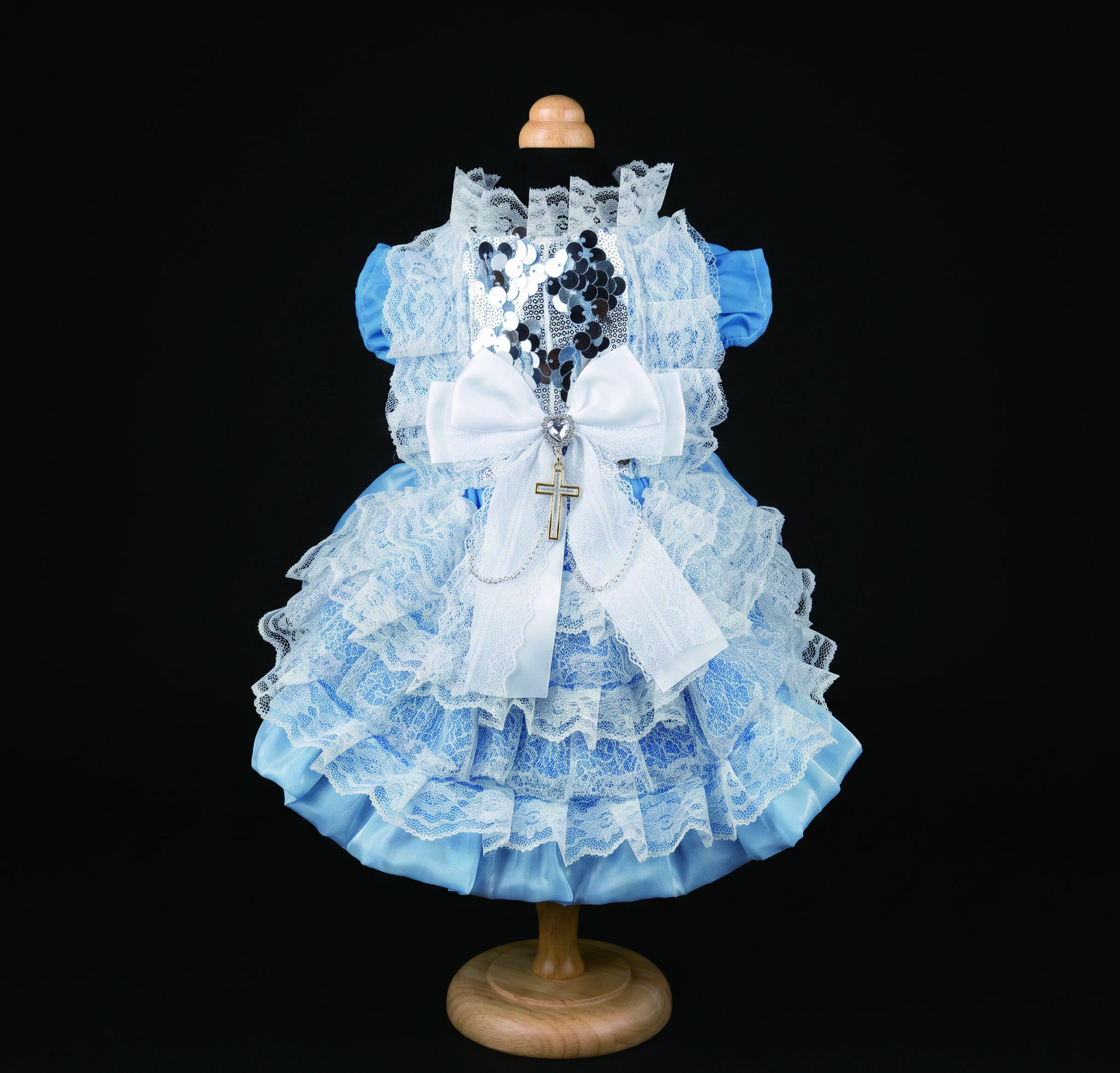 Blue & White Lace Bow Dress, overall design view