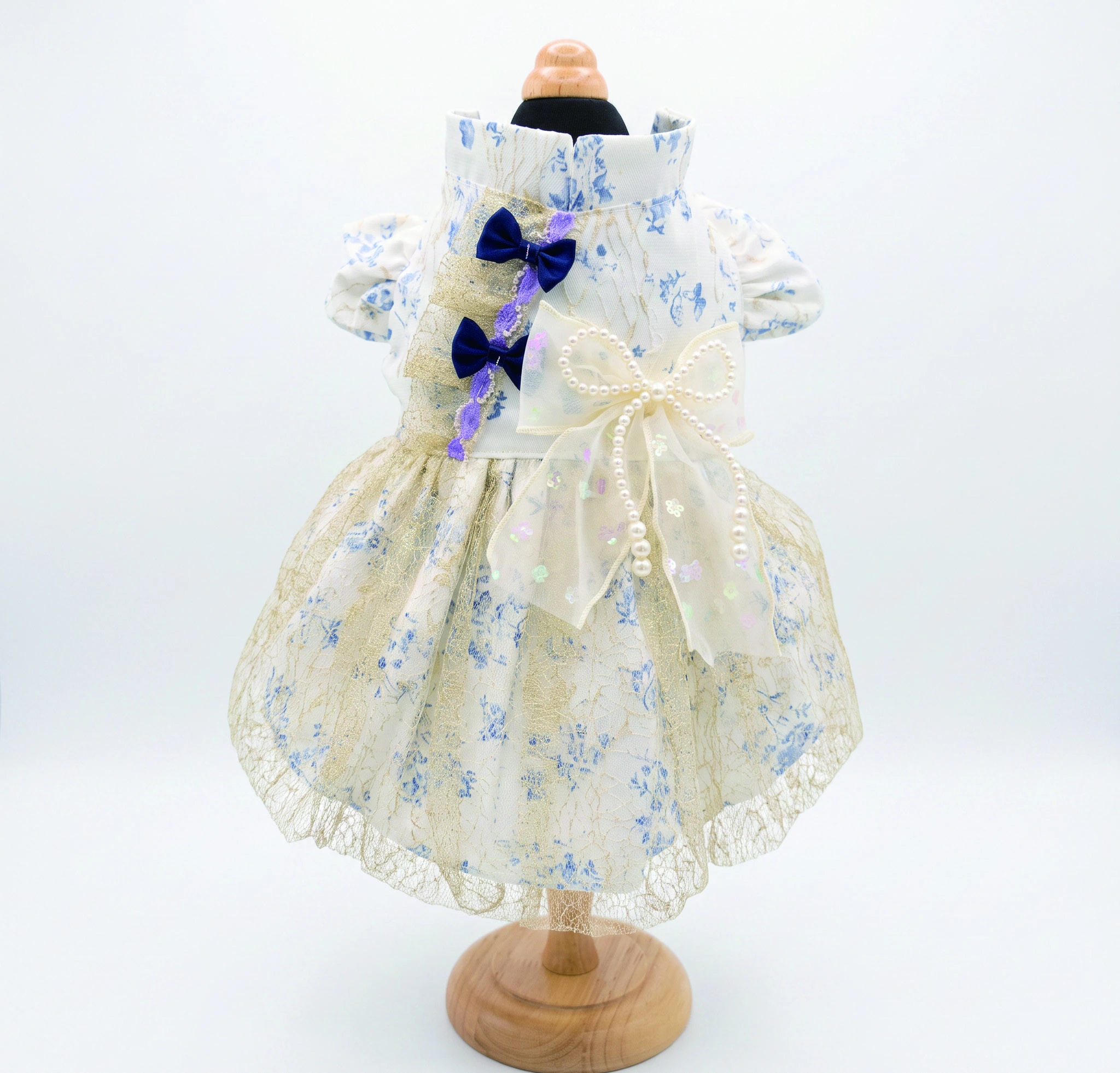 Ivory Floral & Navy Bow Dress, overall design view