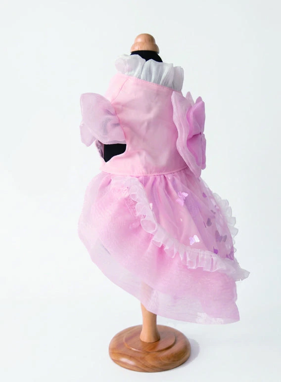 Pink Sheer Collar Bow Dress, side silhouette