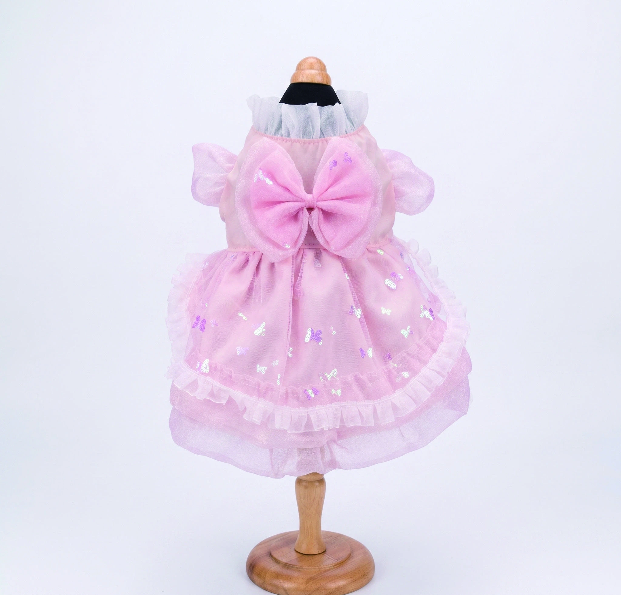 Pink Sheer Collar Bow Dress, overall design view
