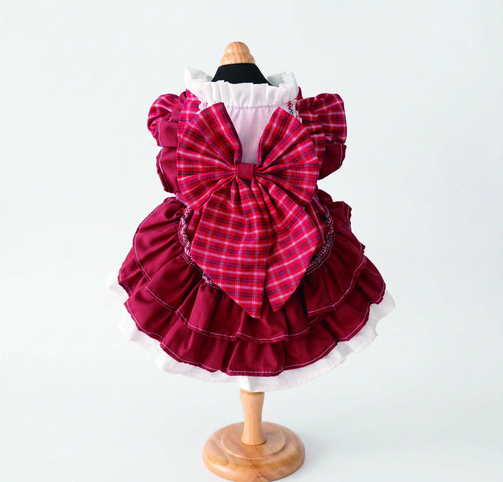 Burgundy Check Statement Bow Dress, overall design view