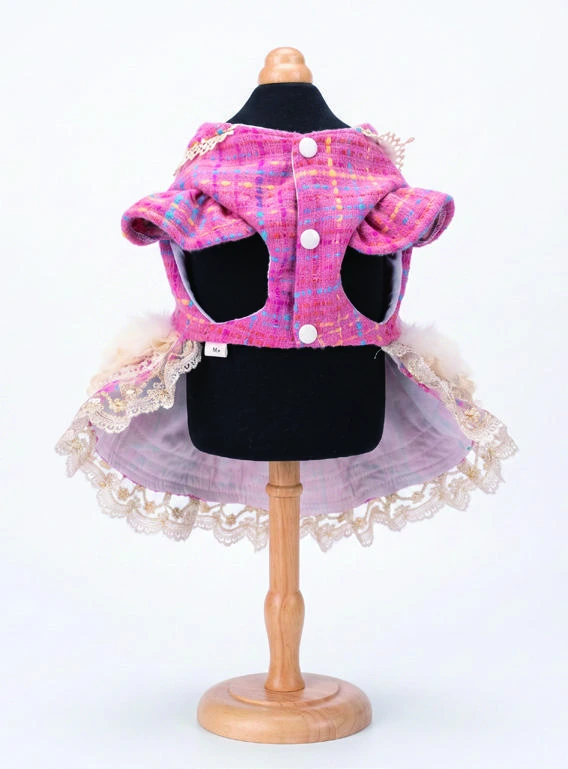 Berry Check Cape Dress, underside construction view