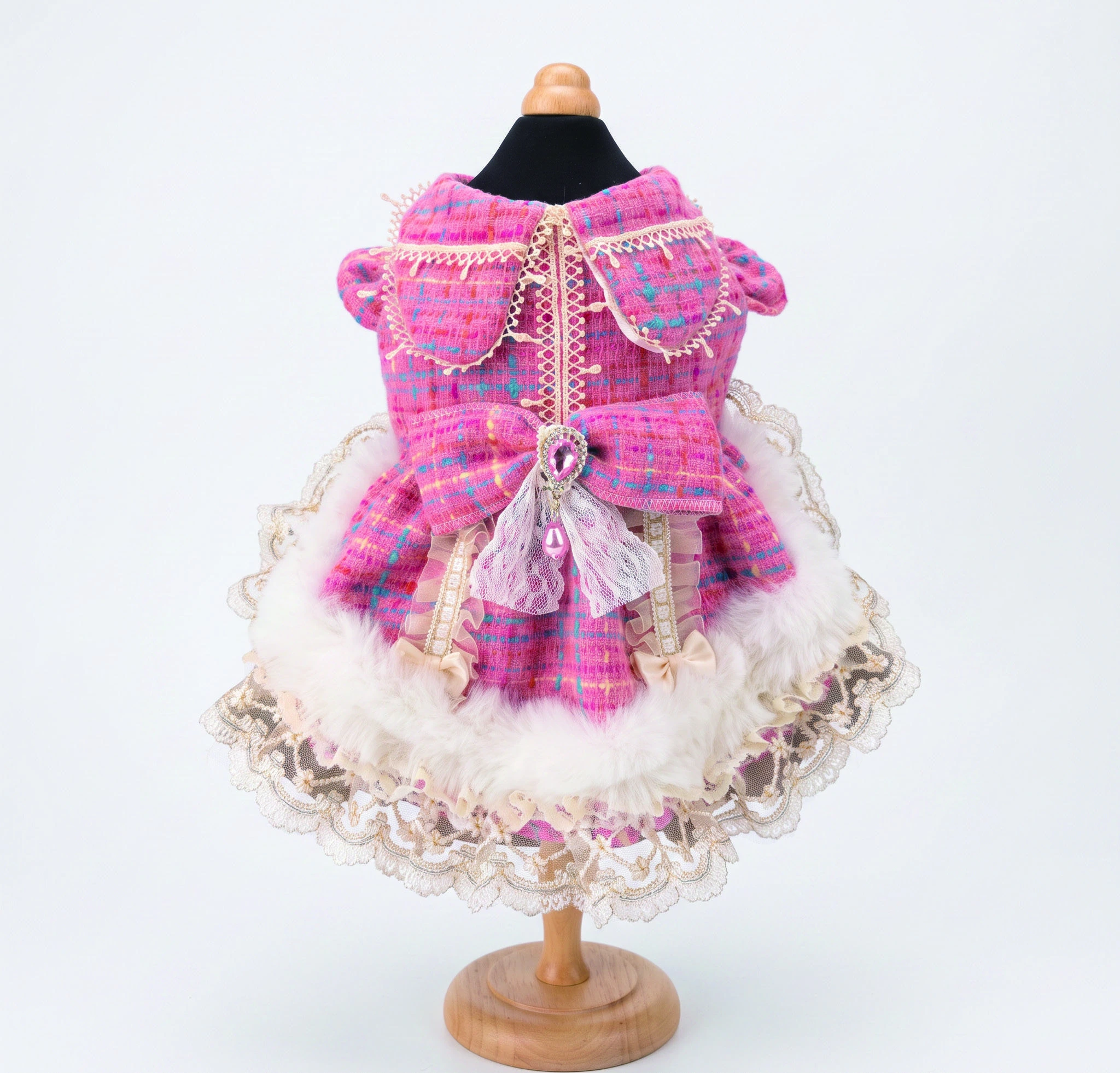Berry Check Cape Dress, overall design view