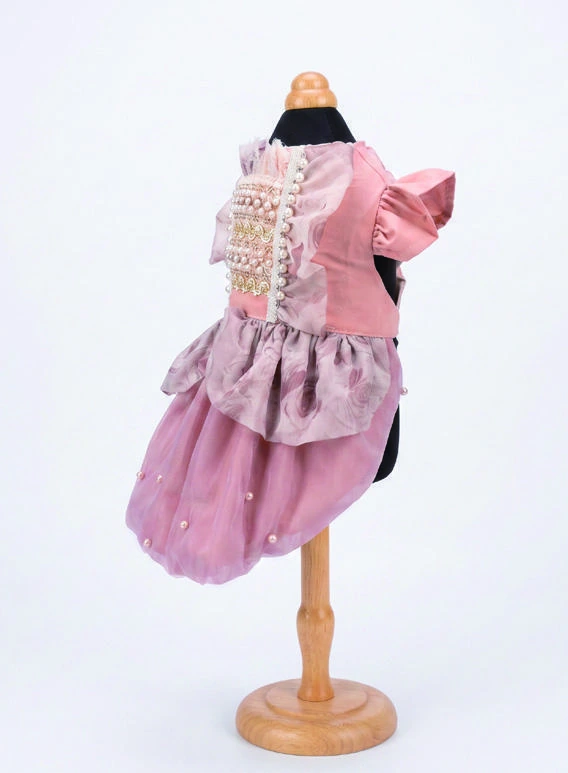 Dusty Pink Lace Bib Dress, side view
