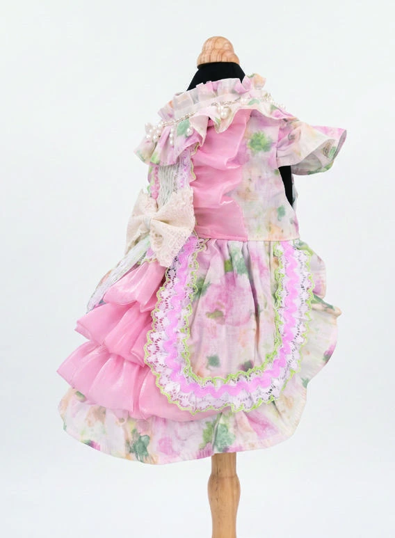 Pink Floral Lace Bow Dress, side view