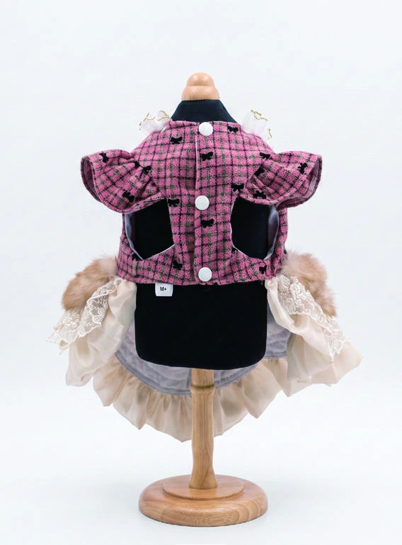 Burgundy Check Lace Dress, underside construction view
