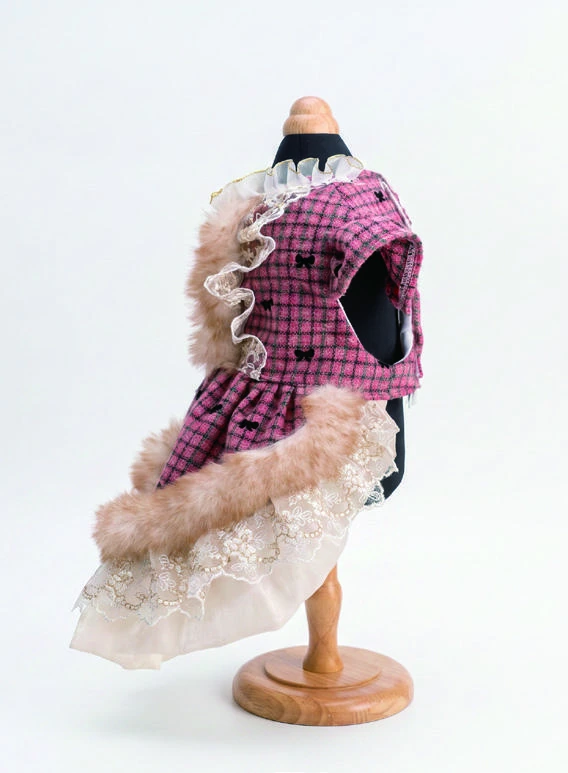 Burgundy Check Lace Dress, side view