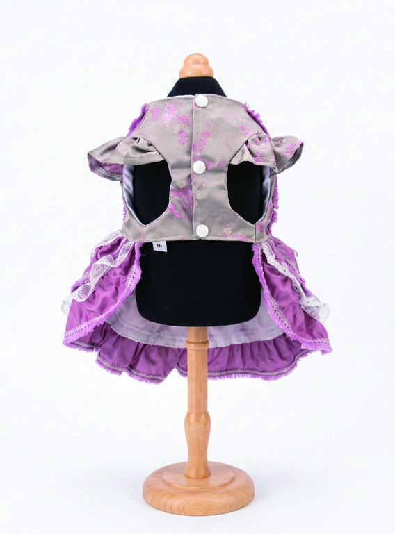 Plum Tiered Lace Dress, underside construction view