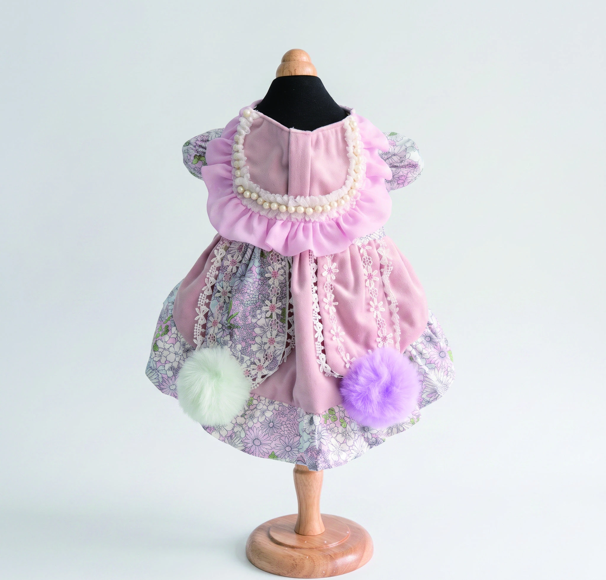 Pink Floral Pom-Pom Dress, overall design view