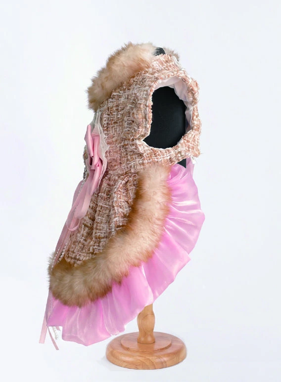 Brown Check & Pink Ribbon Dress, side silhouette