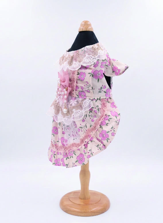 Pink Floral Ruffle Bow Dress, side silhouette