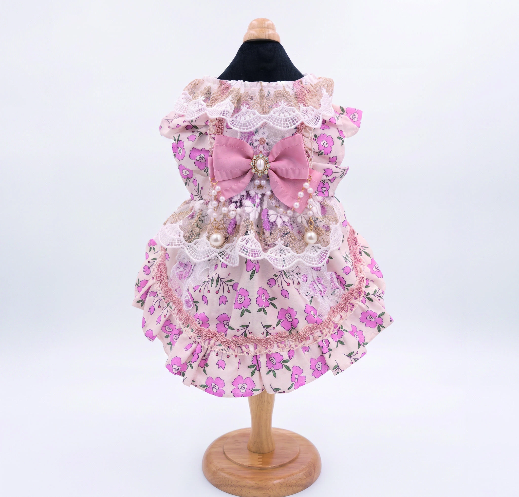 Pink Floral Ruffle Bow Dress, overall design view