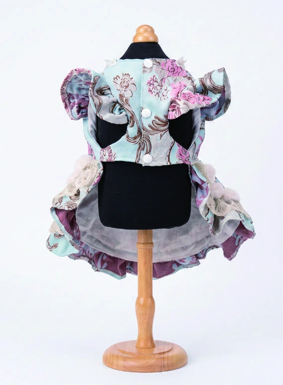 Aqua & Pink Ornamental Frill Dress, underside and openings