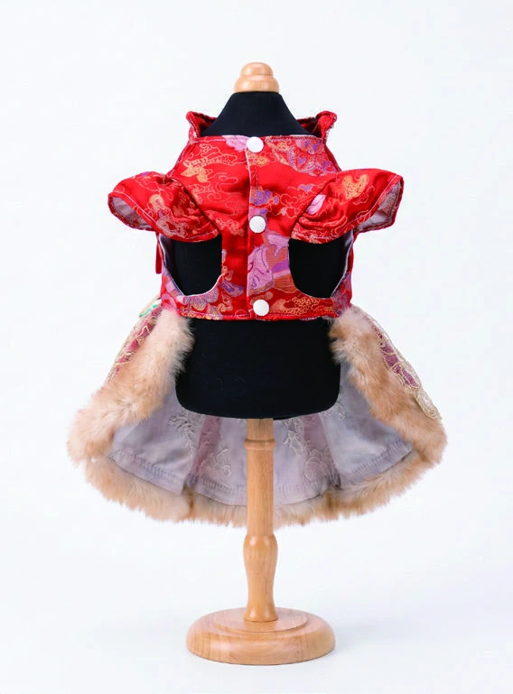 Red & Gold Oriental Dress, underside construction view