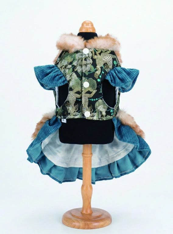 Teal Oriental Dress, underside construction view