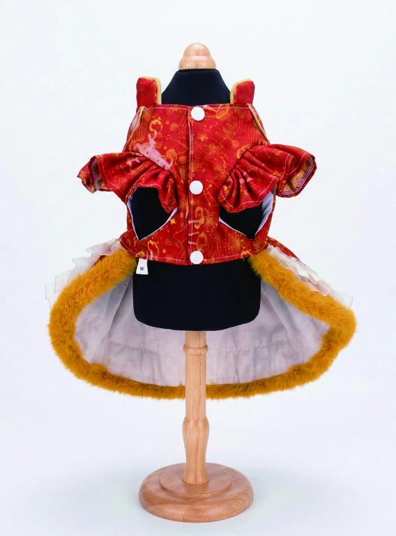 Red Pom-Pom Oriental Dress, underside construction view