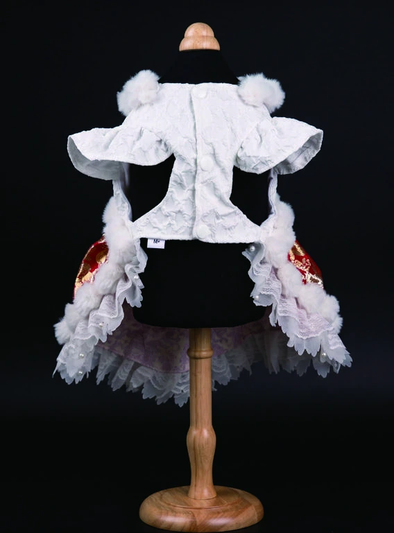 Red & White Oriental Bow Dress, underside construction view