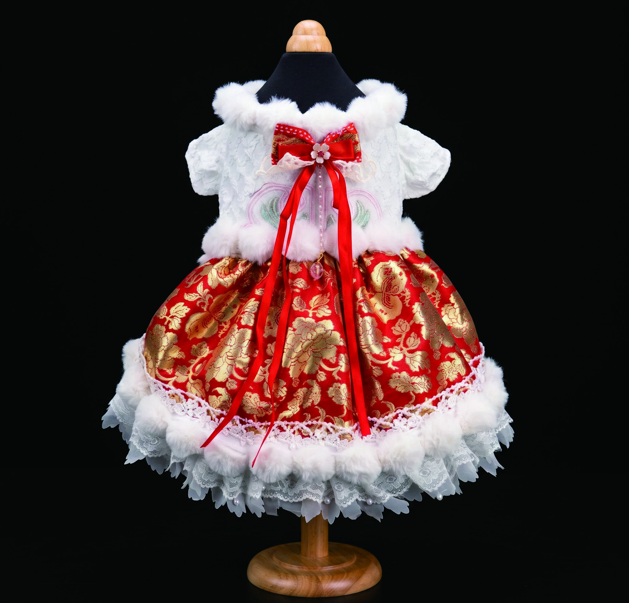Red & White Oriental Bow Dress, overall design view