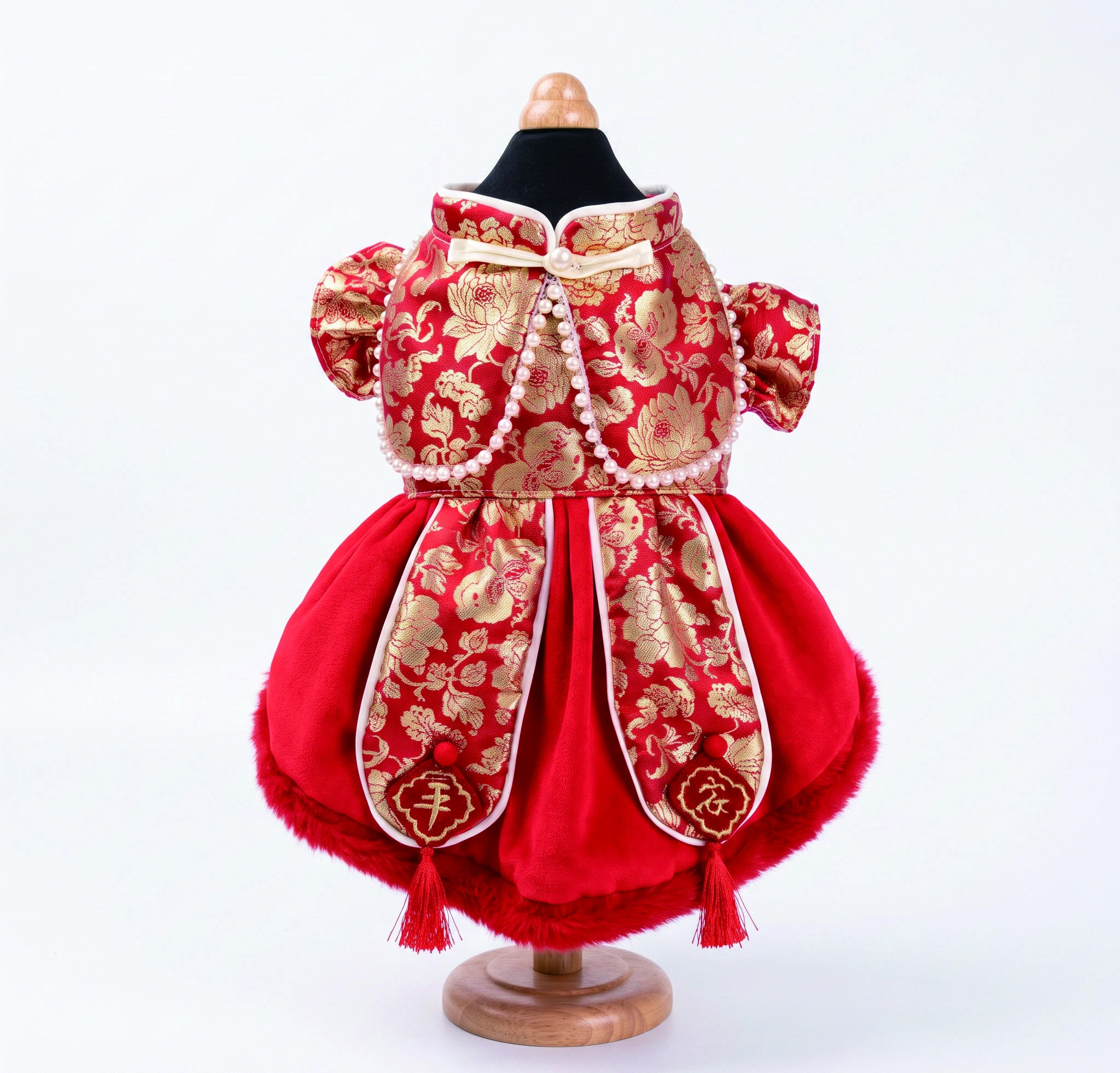 Red & Gold Panel Dress, overall design view