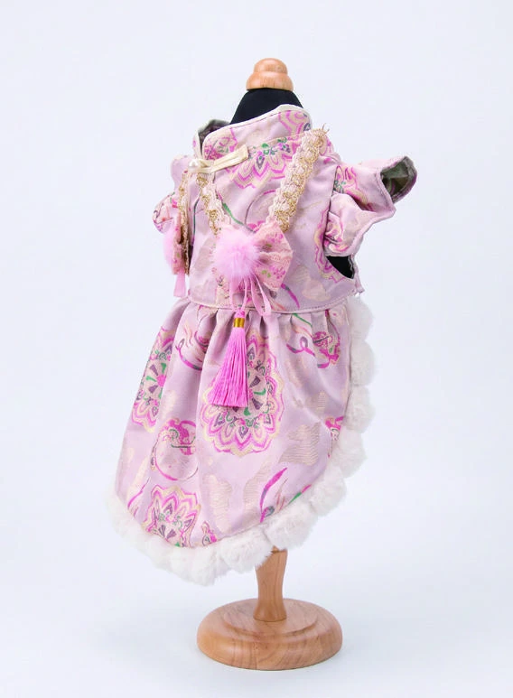 Pink Patterned Tassel Dress, side silhouette