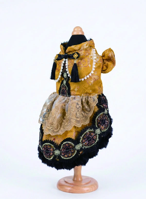 Ochre & Black Ornamental Dress, side silhouette