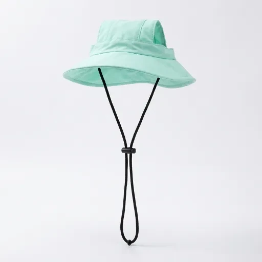 Mint-colored hat with a black cord